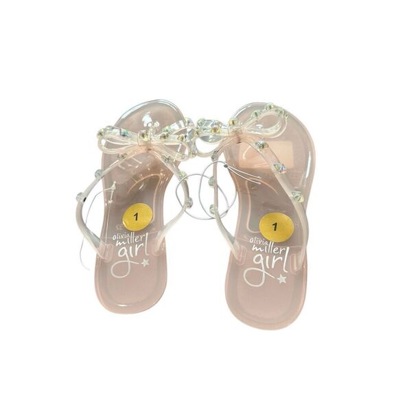 Olivia miller girls jelly sandals sz 1 iridescent stud clear NEW flip flop - Picture 4 of 4